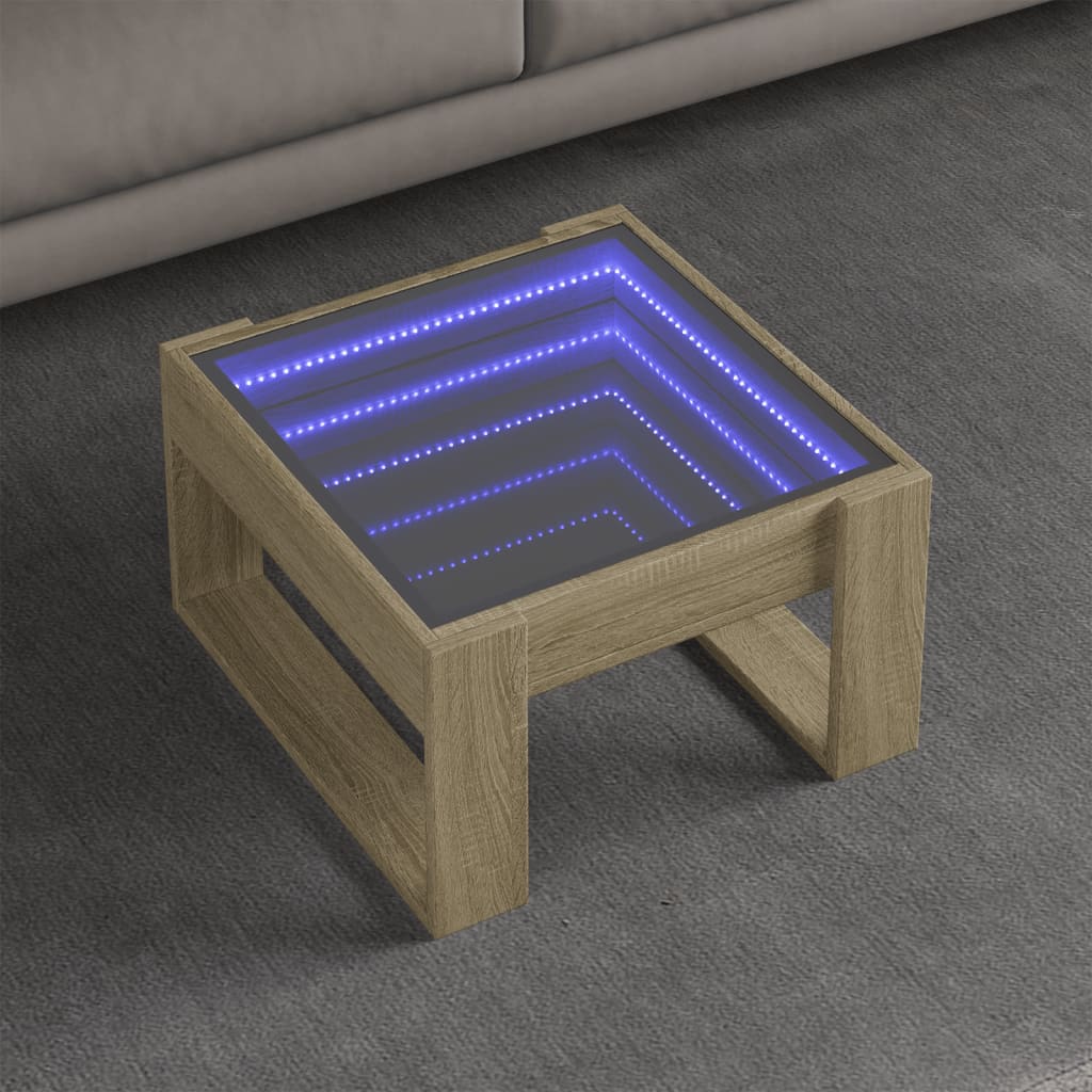 vidaXL Stolik kawowy z LED Infinity, dąb sonoma, 50x53x30 cm