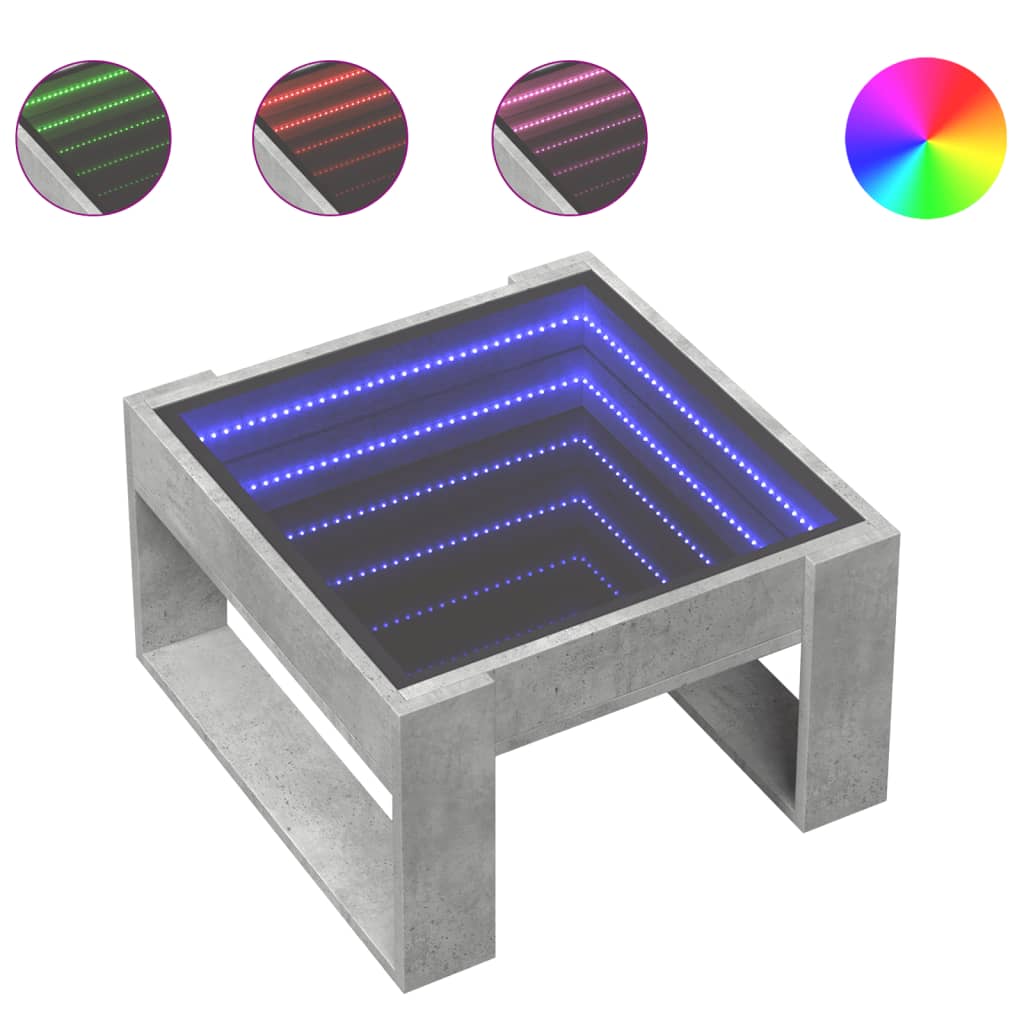 vidaXL Stolik kawowy z LED Infinity, szarość betonu, 50x53x30 cm
