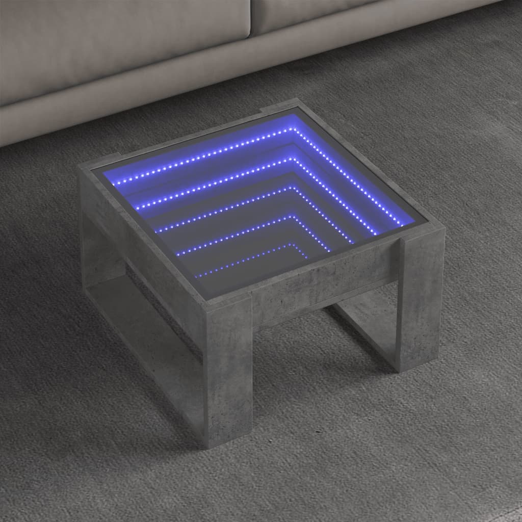 vidaXL Stolik kawowy z LED Infinity, szarość betonu, 50x53x30 cm