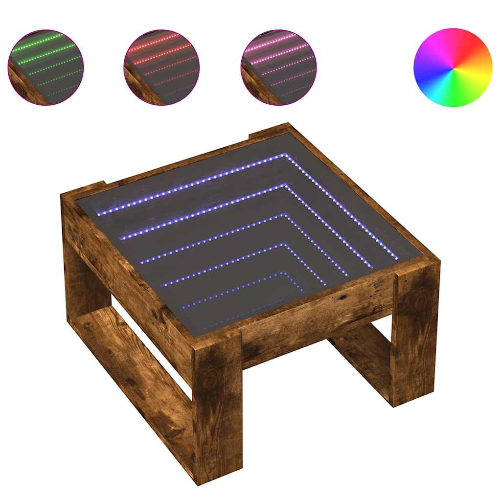 vidaXL Stolik kawowy z LED Infinity, przydymiony dąb, 50x53x30 cm