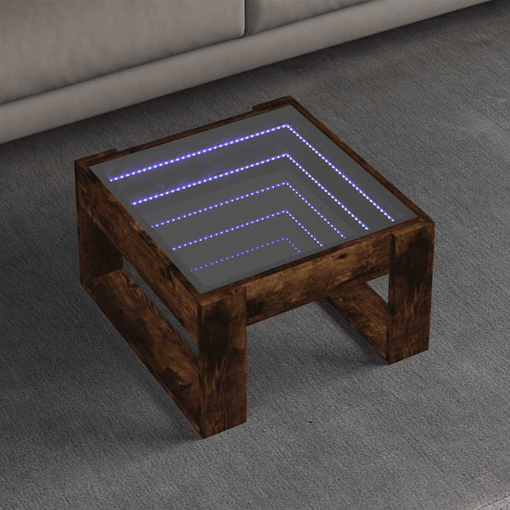 vidaXL Stolik kawowy z LED Infinity, przydymiony dąb, 50x53x30 cm