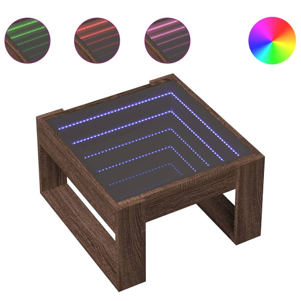vidaXL Stolik kawowy z LED Infinity, brązowy dąb, 50x53x30 cm