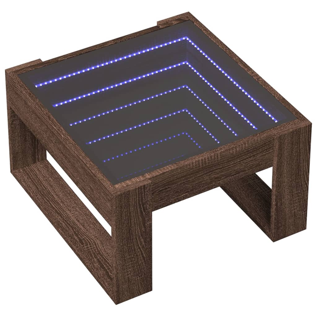 vidaXL Stolik kawowy z LED Infinity, brązowy dąb, 50x53x30 cm