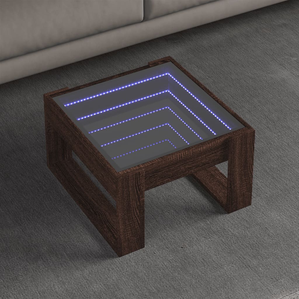 vidaXL Stolik kawowy z LED Infinity, brązowy dąb, 50x53x30 cm