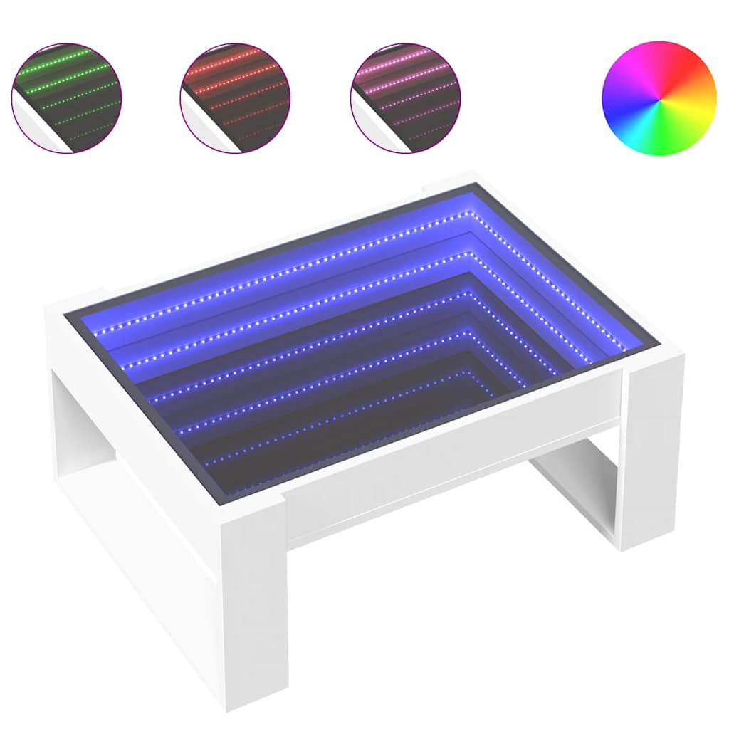 vidaXL Stolik kawowy z LED Infinity, biały, 70x53x30 cm