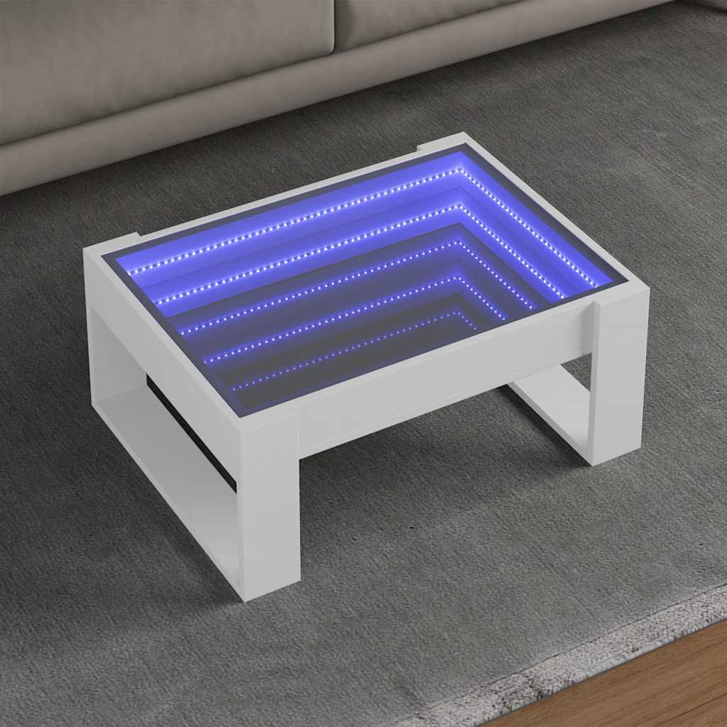 vidaXL Stolik kawowy z LED Infinity, biały, 70x53x30 cm