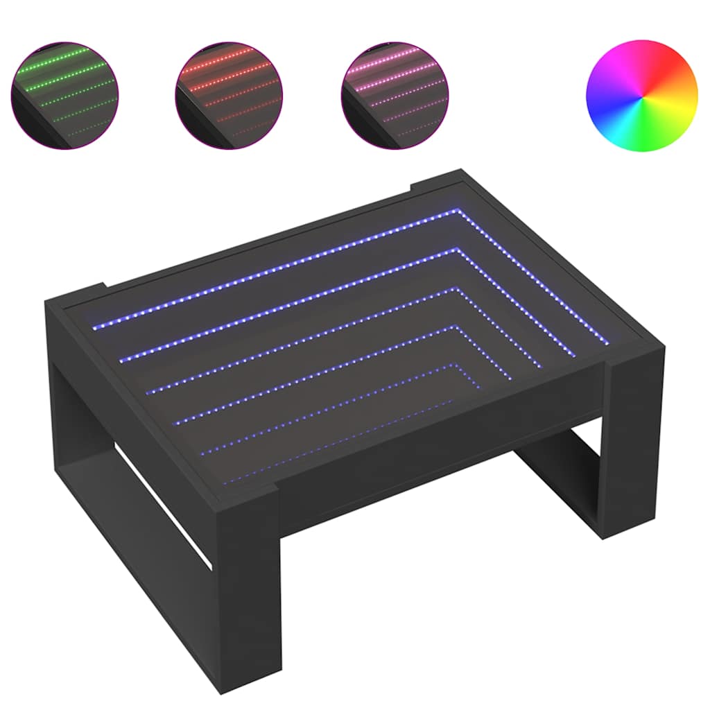vidaXL Stolik kawowy z LED Infinity, czarny, 70x53x30 cm