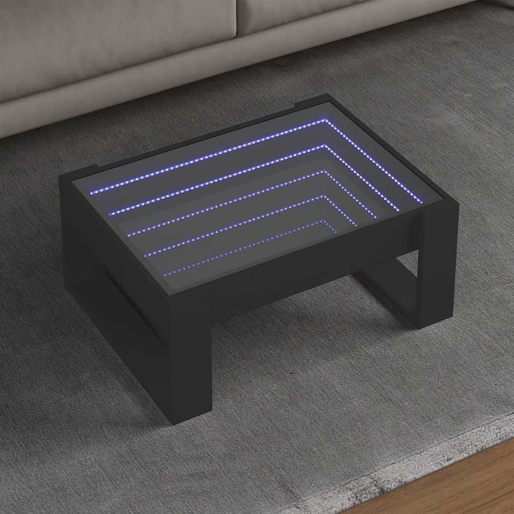 vidaXL Stolik kawowy z LED Infinity, czarny, 70x53x30 cm