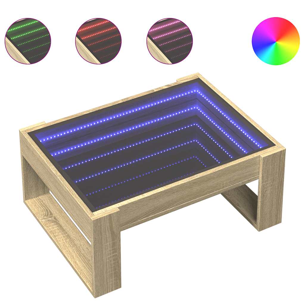 vidaXL Stolik kawowy z LED Infinity, dąb sonoma, 70x53x30 cm