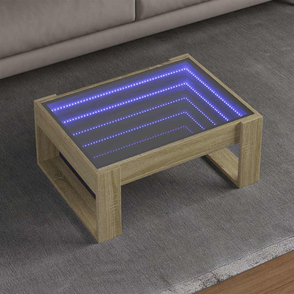 vidaXL Stolik kawowy z LED Infinity, dąb sonoma, 70x53x30 cm