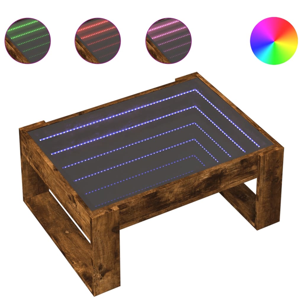 vidaXL Stolik kawowy z LED Infinity, przydymiony dąb, 70x53x30 cm