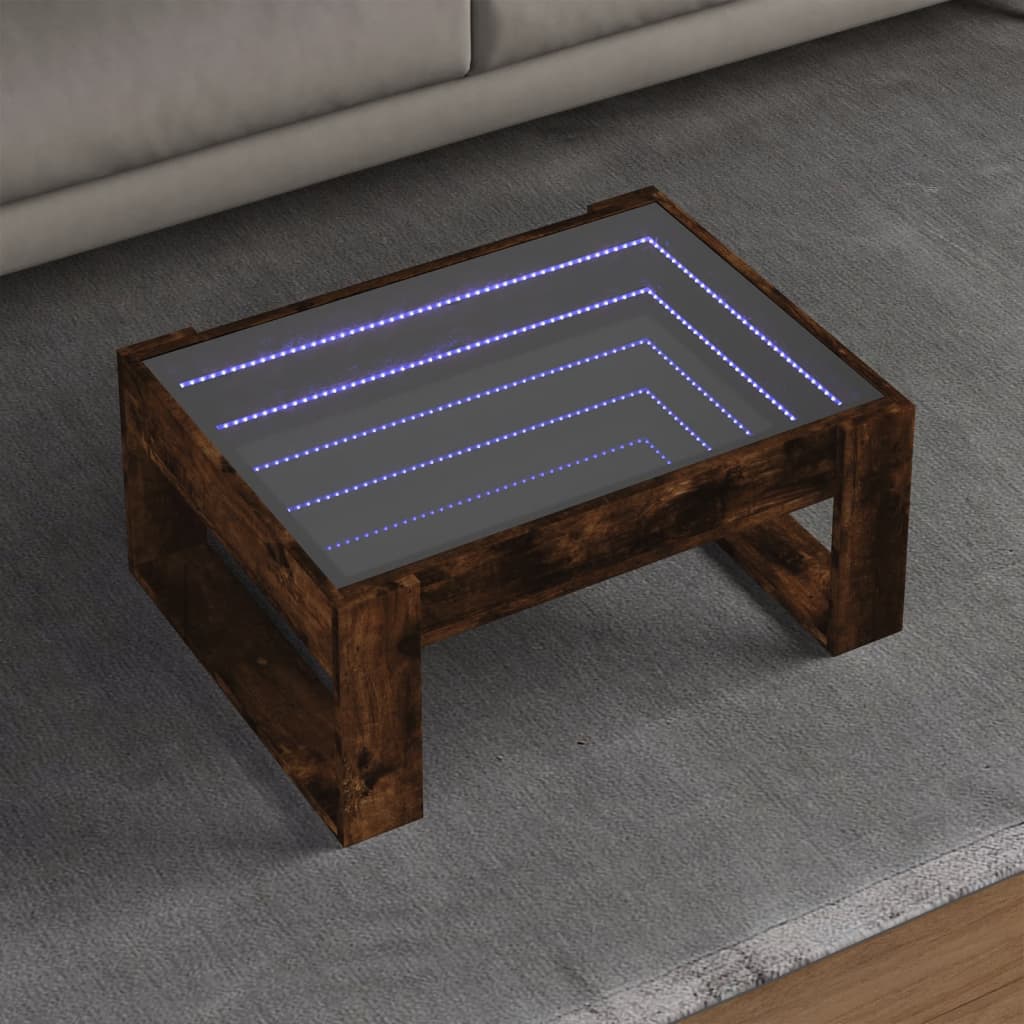 vidaXL Stolik kawowy z LED Infinity, przydymiony dąb, 70x53x30 cm