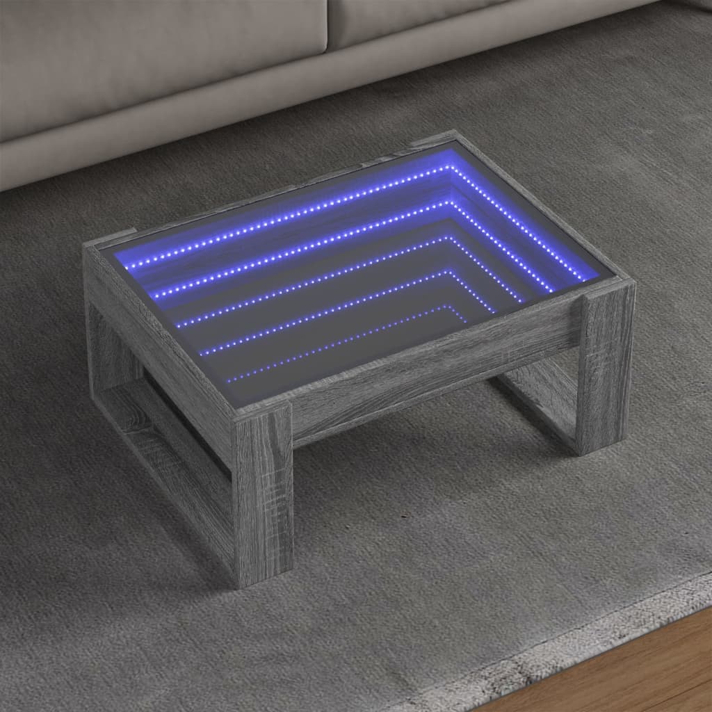 vidaXL Stolik kawowy z LED Infinity, szary dąb sonoma, 70x53x30 cm