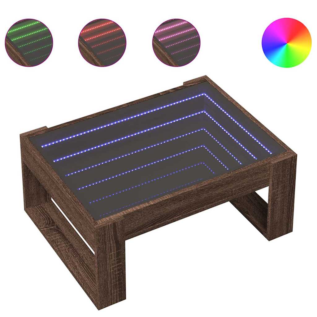 vidaXL Stolik kawowy z LED Infinity, brązowy dąb, 70x53x30 cm