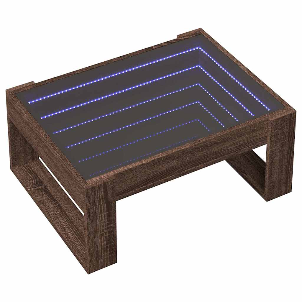 vidaXL Stolik kawowy z LED Infinity, brązowy dąb, 70x53x30 cm