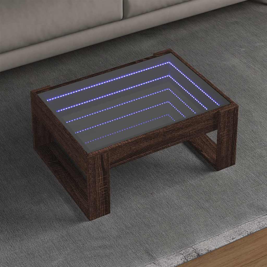 vidaXL Stolik kawowy z LED Infinity, brązowy dąb, 70x53x30 cm