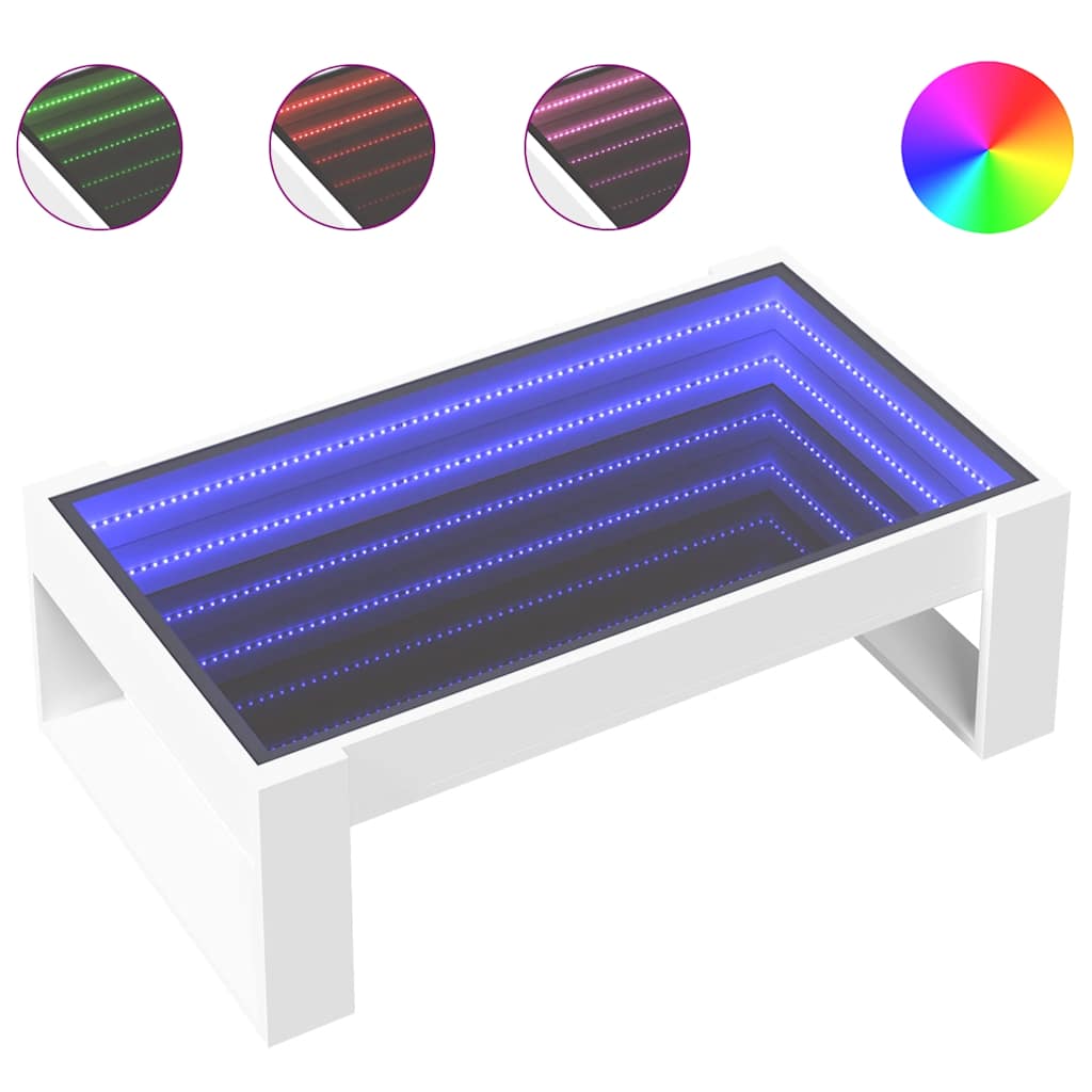 vidaXL Stolik kawowy z LED Infinity, biały, 90x53x30 cm
