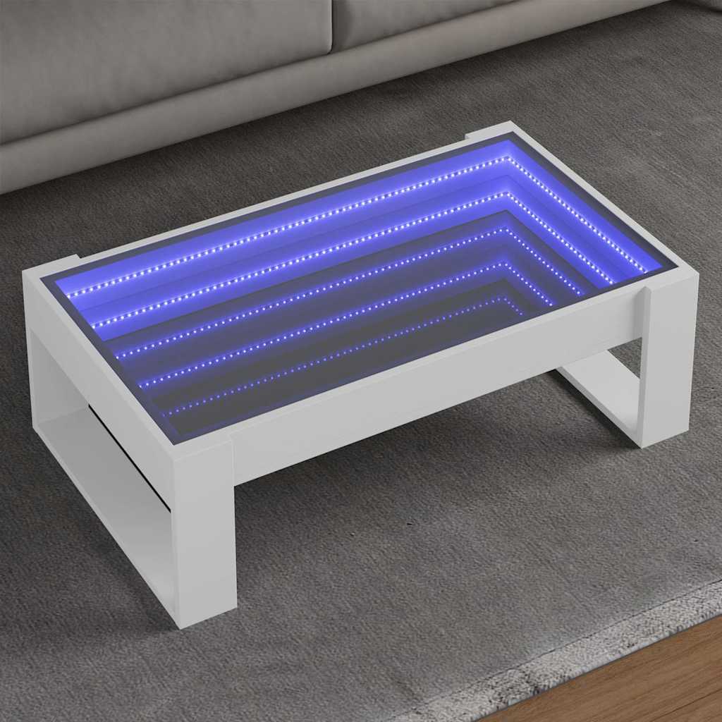 vidaXL Stolik kawowy z LED Infinity, biały, 90x53x30 cm