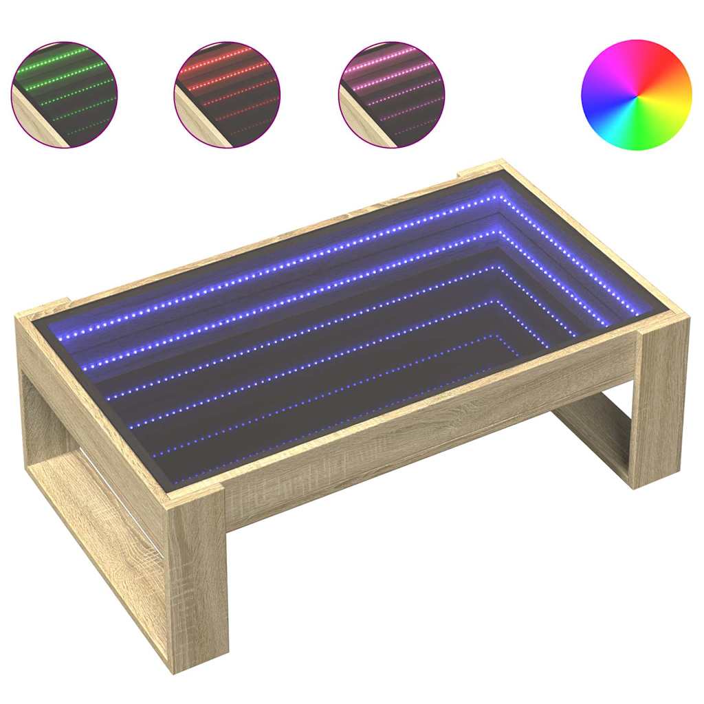 vidaXL Stolik kawowy z LED Infinity, dąb sonoma, 90x53x30 cm