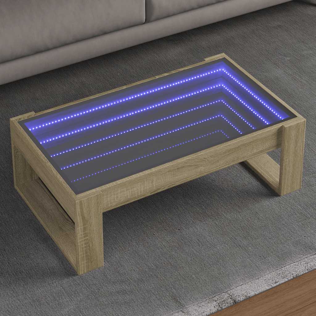vidaXL Stolik kawowy z LED Infinity, dąb sonoma, 90x53x30 cm