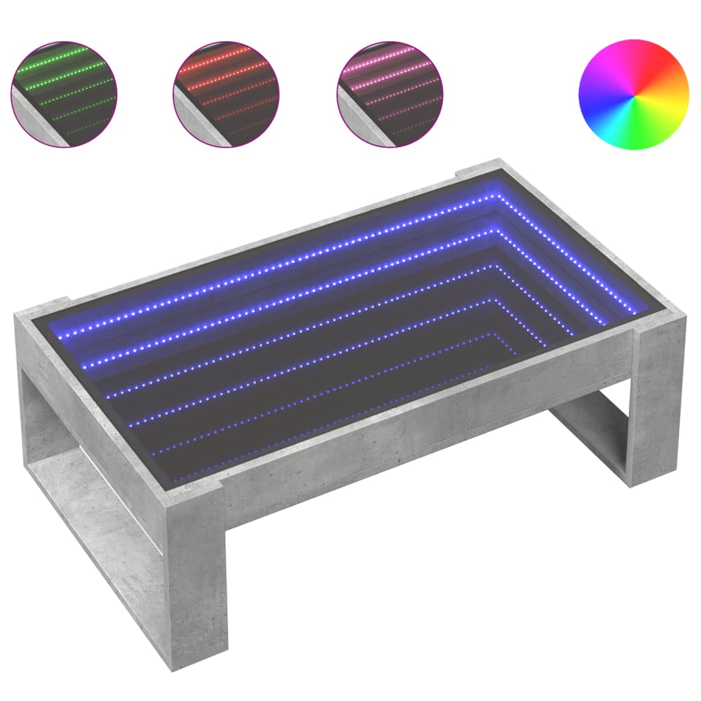 vidaXL Stolik kawowy z LED Infinity, szarość betonu, 90x53x30 cm