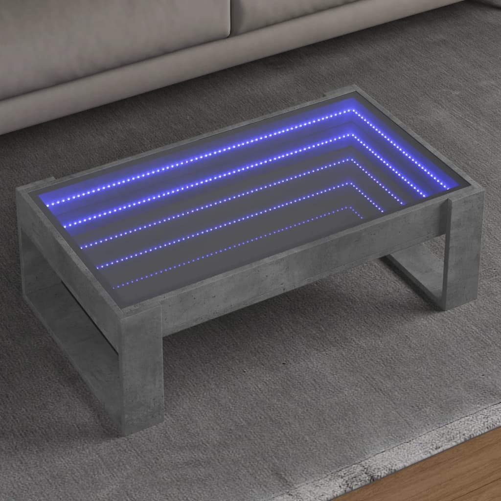 vidaXL Stolik kawowy z LED Infinity, szarość betonu, 90x53x30 cm