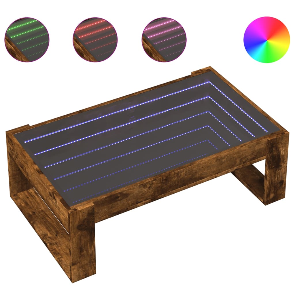 vidaXL Stolik kawowy z LED Infinity, przydymiony dąb, 90x53x30 cm