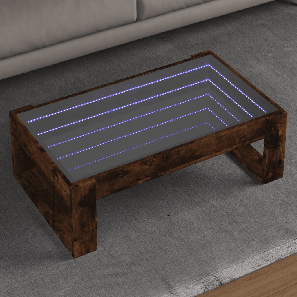vidaXL Stolik kawowy z LED Infinity, przydymiony dąb, 90x53x30 cm