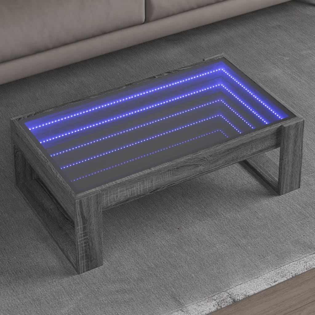 vidaXL Stolik kawowy z LED Infinity, szary dąb sonoma, 90x53x30 cm