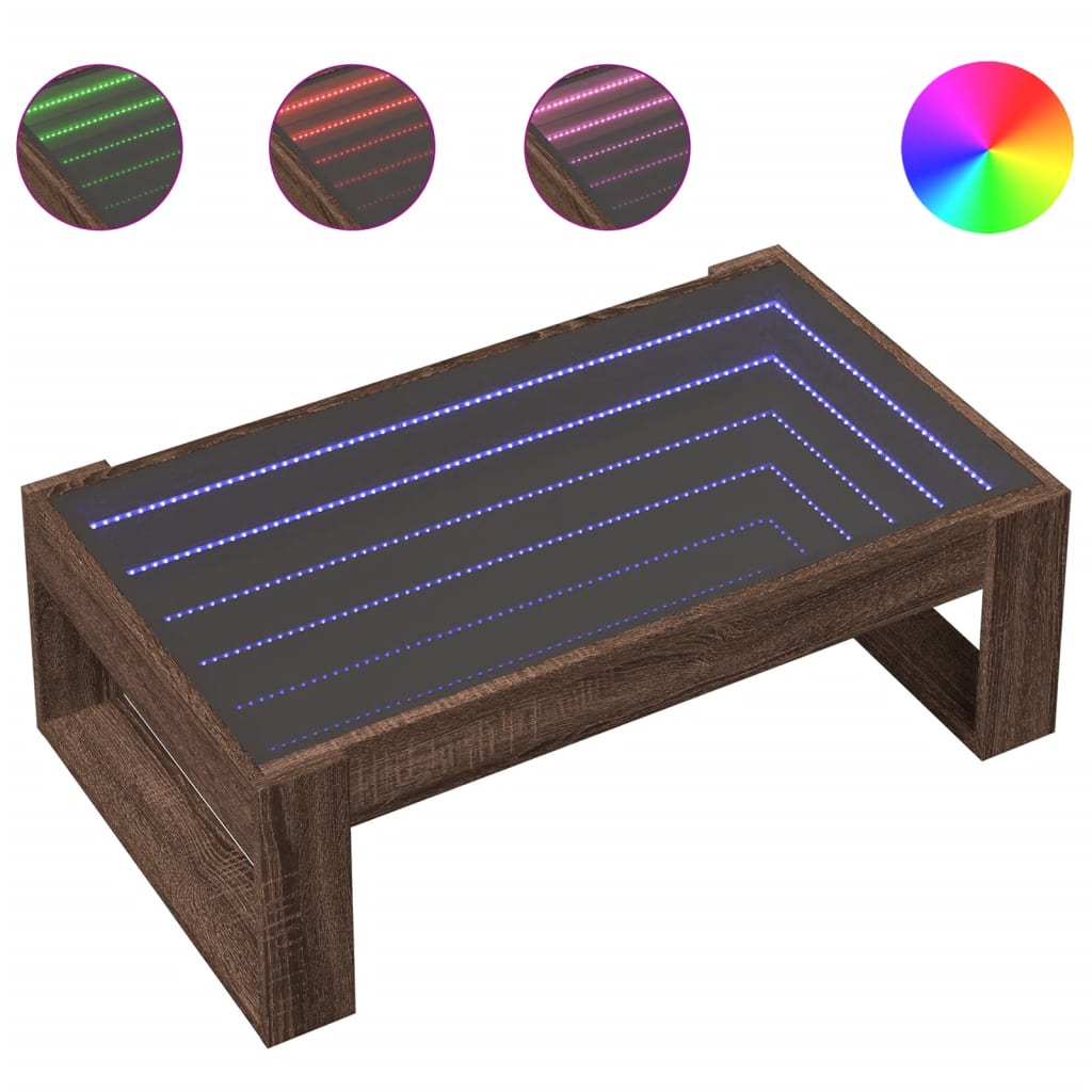 vidaXL Stolik kawowy z LED Infinity, brązowy dąb, 90x53x30 cm