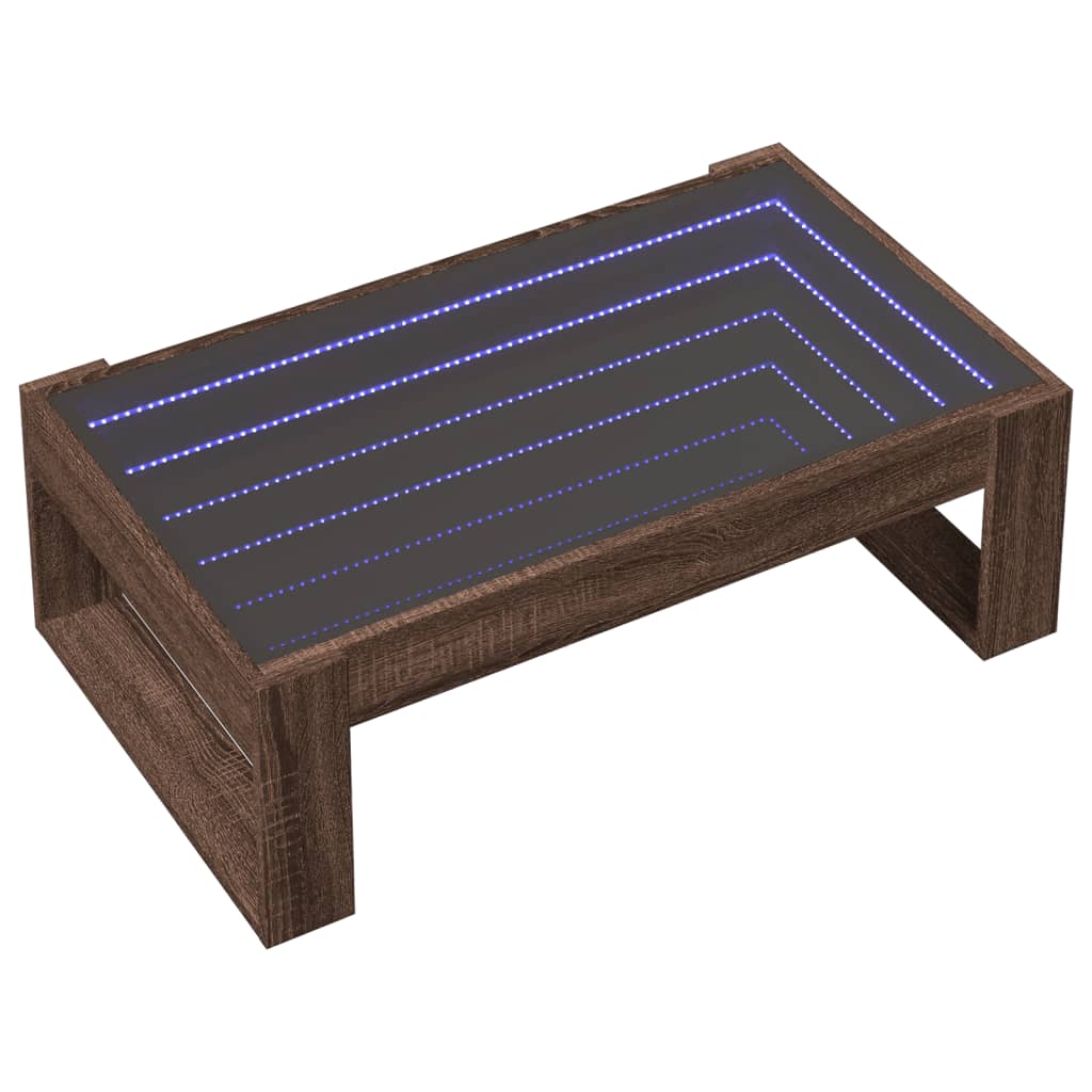 vidaXL Stolik kawowy z LED Infinity, brązowy dąb, 90x53x30 cm