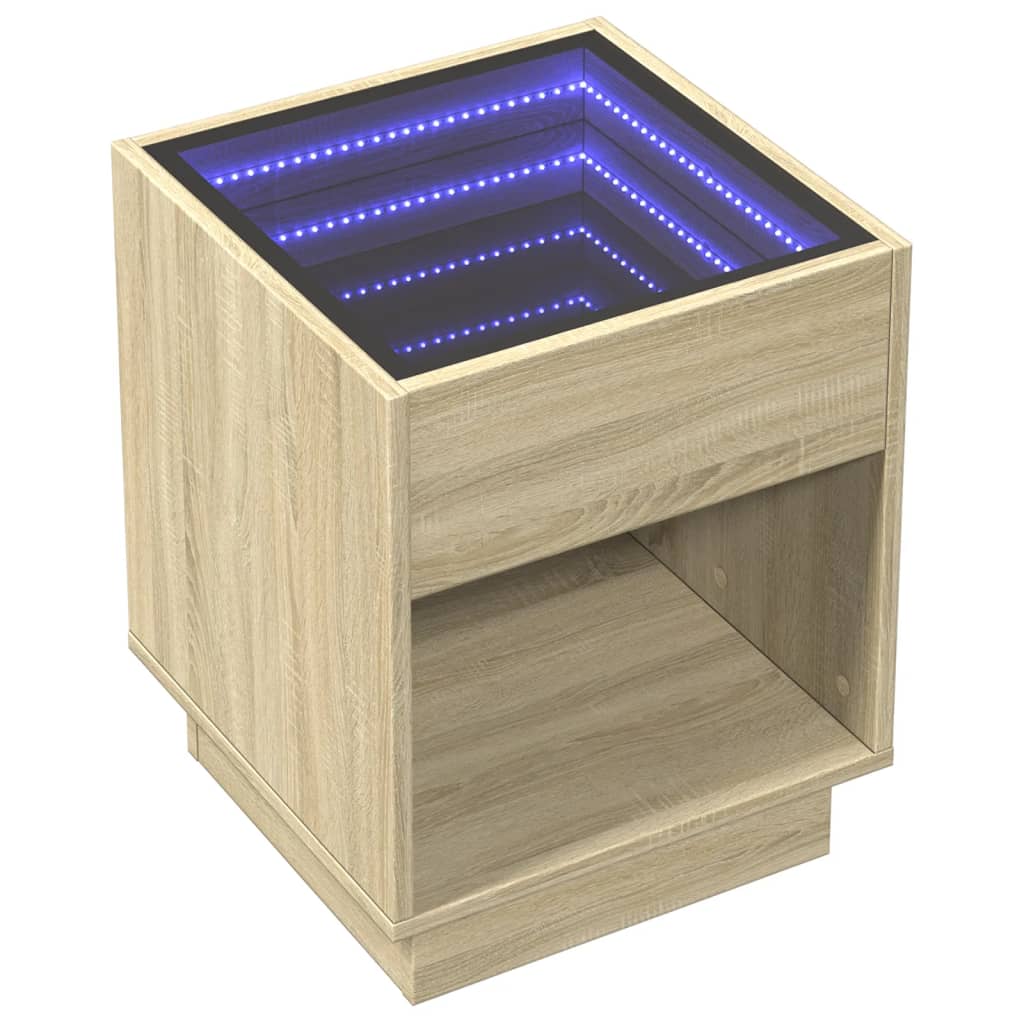vidaXL Stolik kawowy z LED Infinity, dąb sonoma, 40x40x50 cm
