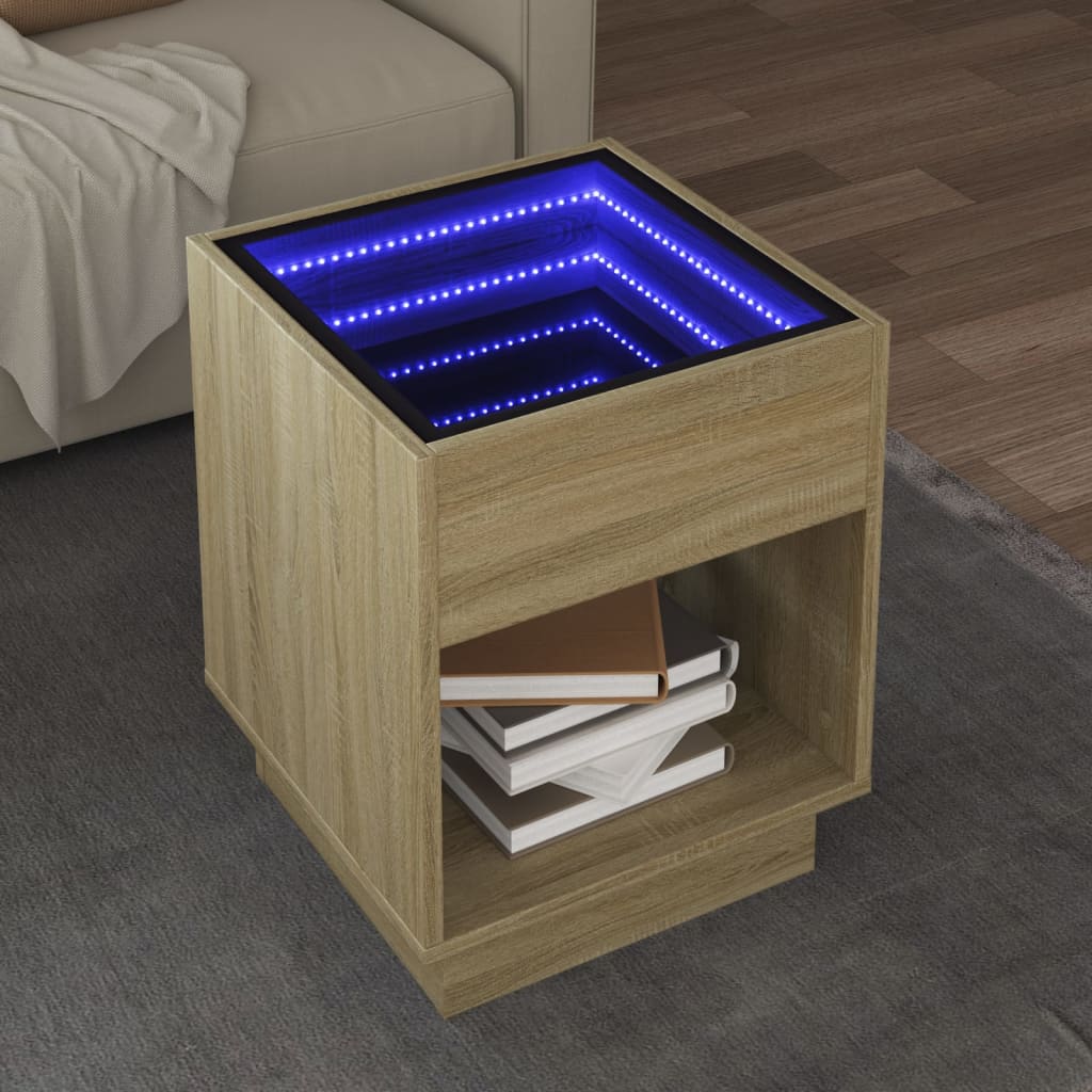vidaXL Stolik kawowy z LED Infinity, dąb sonoma, 40x40x50 cm