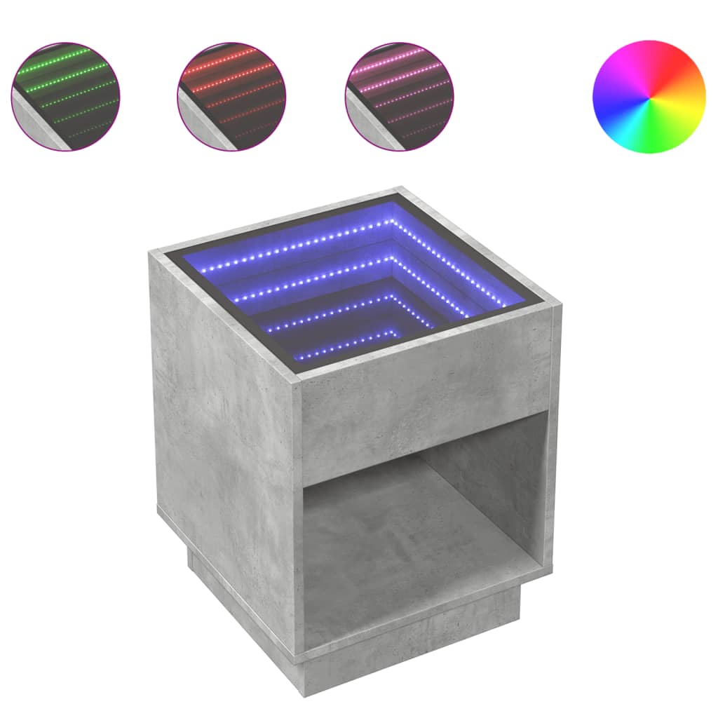 vidaXL Stolik kawowy z LED Infinity, szarość betonu, 40x40x50 cm