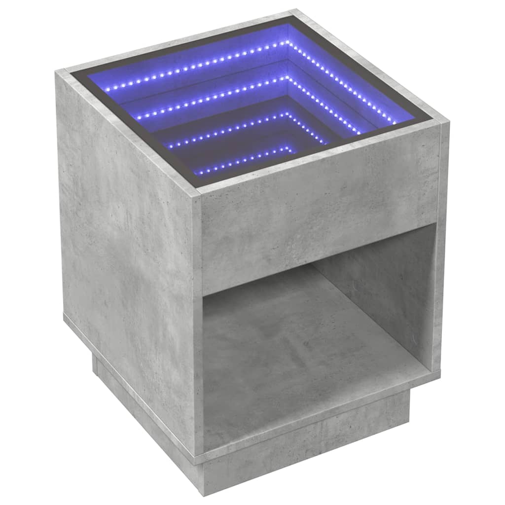 vidaXL Stolik kawowy z LED Infinity, szarość betonu, 40x40x50 cm