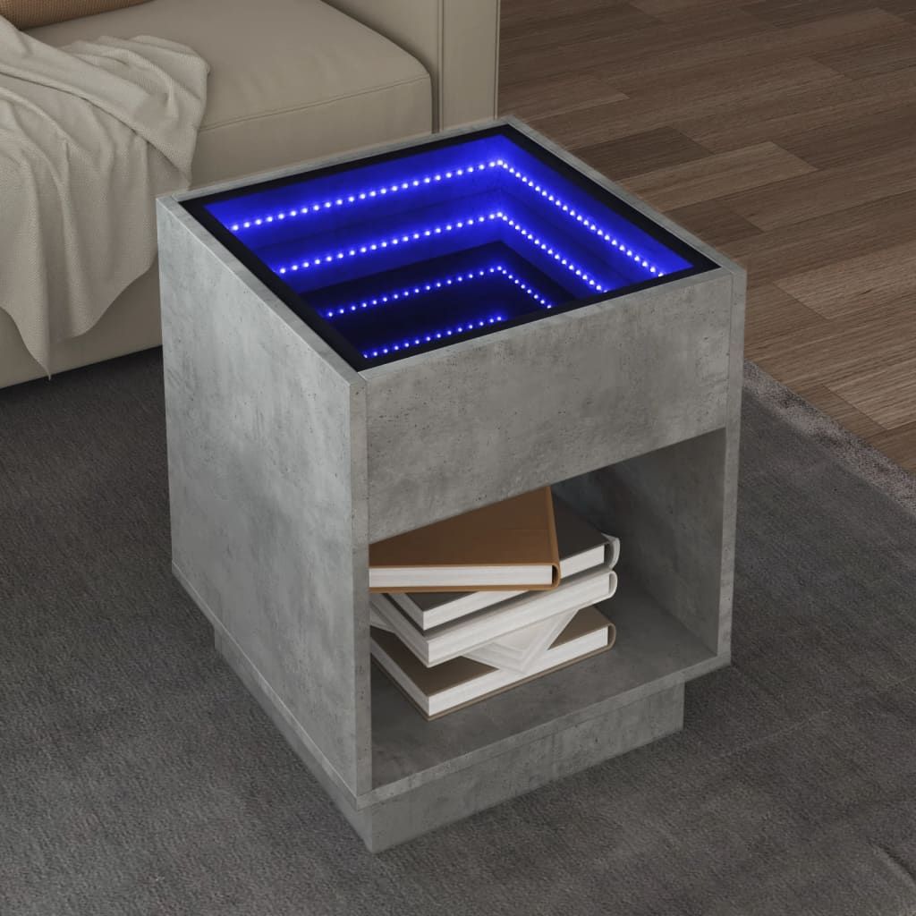 vidaXL Stolik kawowy z LED Infinity, szarość betonu, 40x40x50 cm