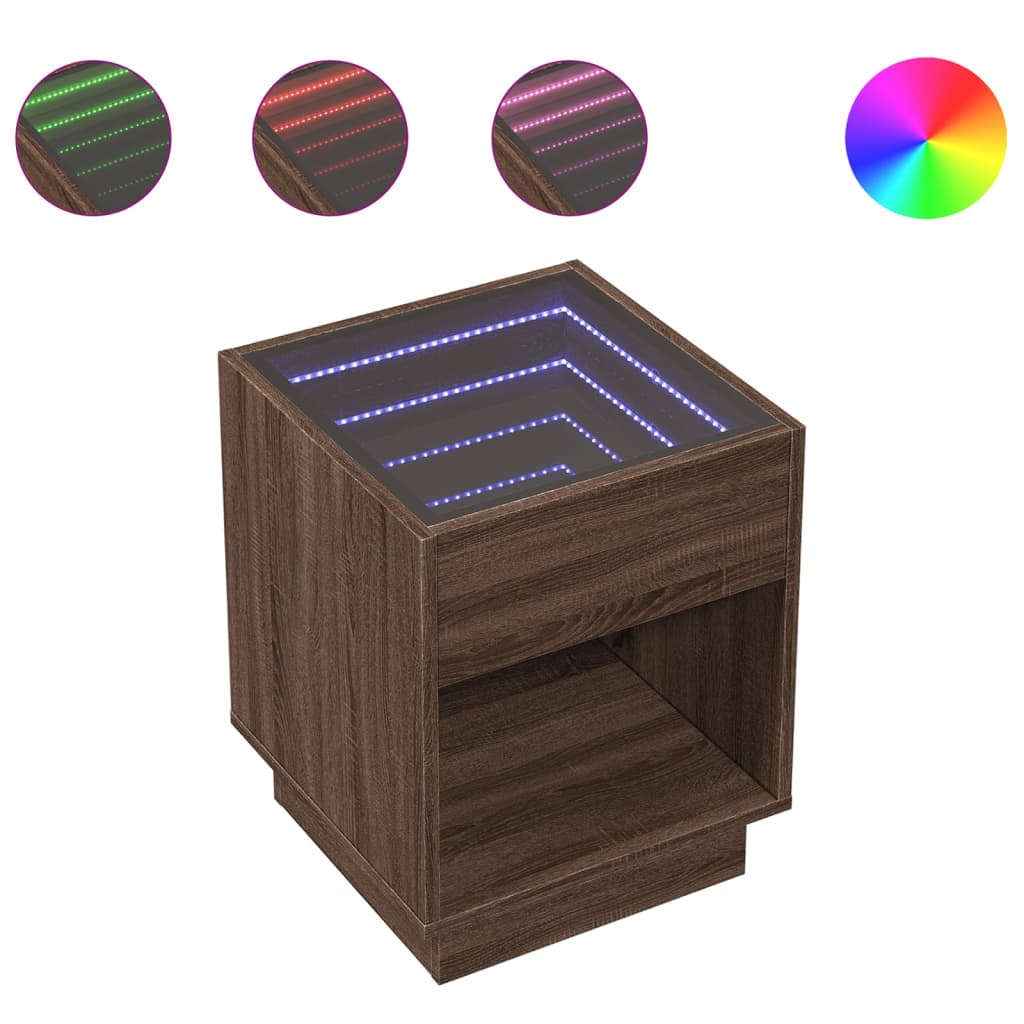 vidaXL Stolik kawowy z LED Infinity, brązowy dąb, 40x40x50 cm