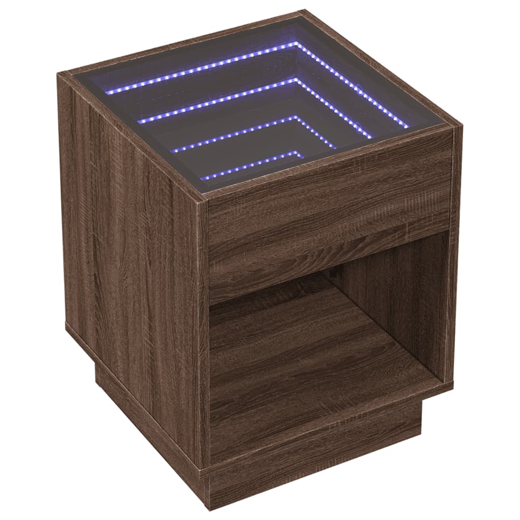 vidaXL Stolik kawowy z LED Infinity, brązowy dąb, 40x40x50 cm