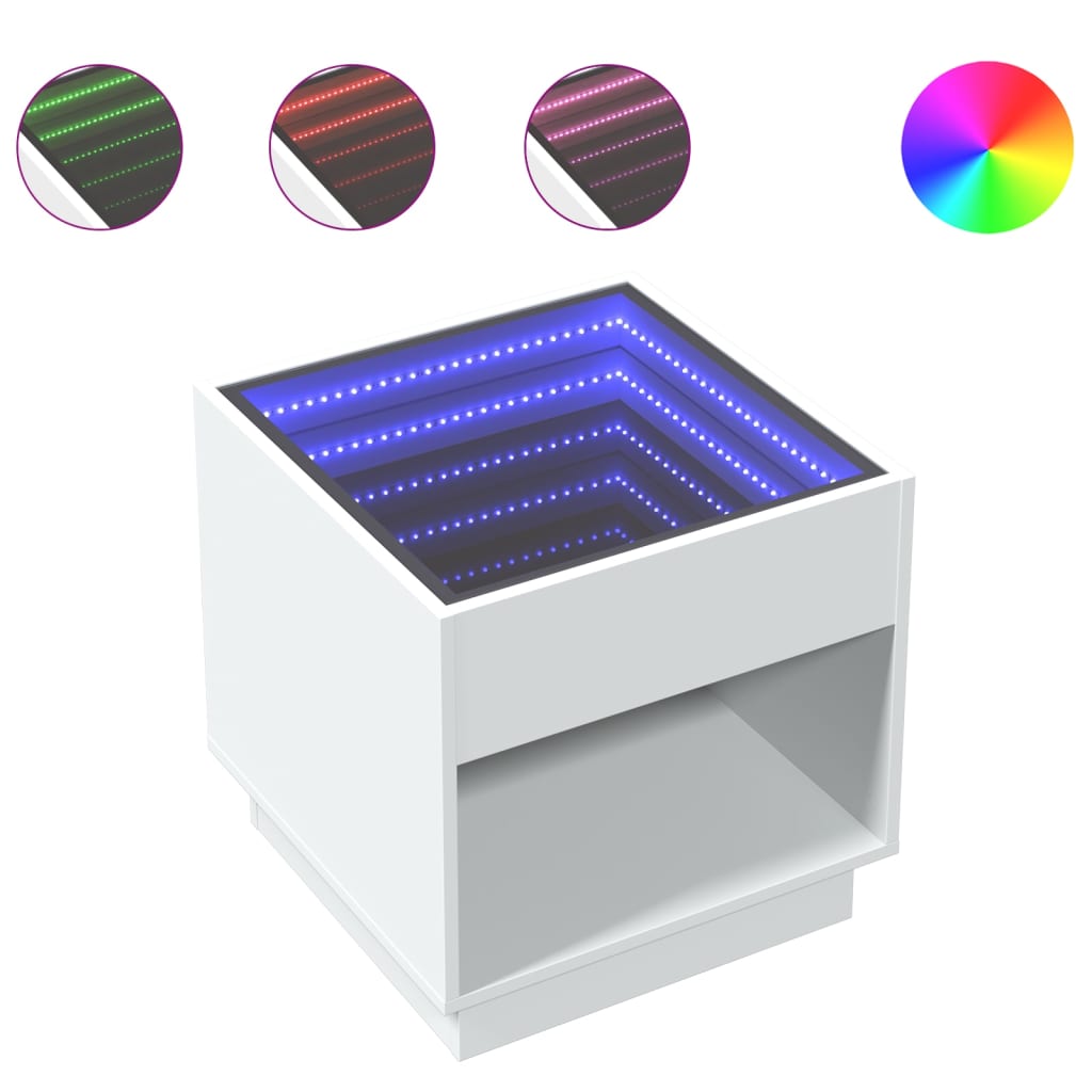 vidaXL Stolik kawowy z LED Infinity, biały, 50x50x50 cm
