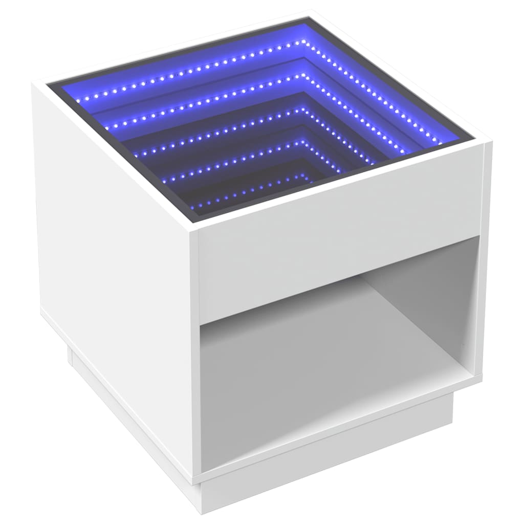 vidaXL Stolik kawowy z LED Infinity, biały, 50x50x50 cm