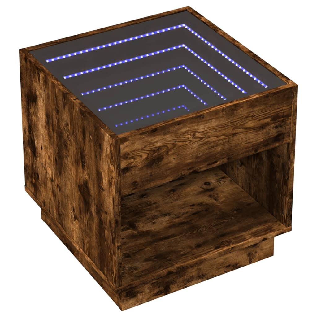 vidaXL Stolik kawowy z LED Infinity, przydymiony dąb, 50x50x50 cm