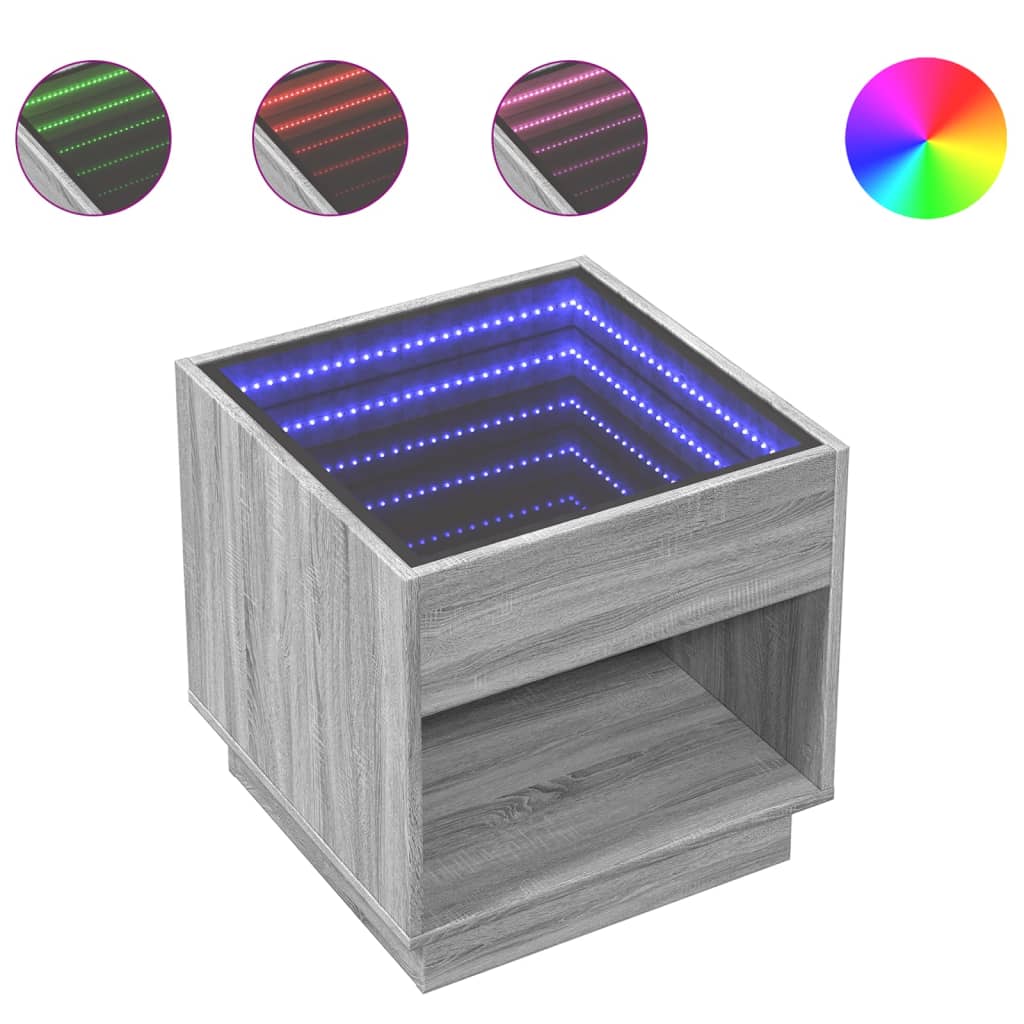 vidaXL Stolik kawowy z LED Infinity, szary dąb sonoma, 50x50x50 cm