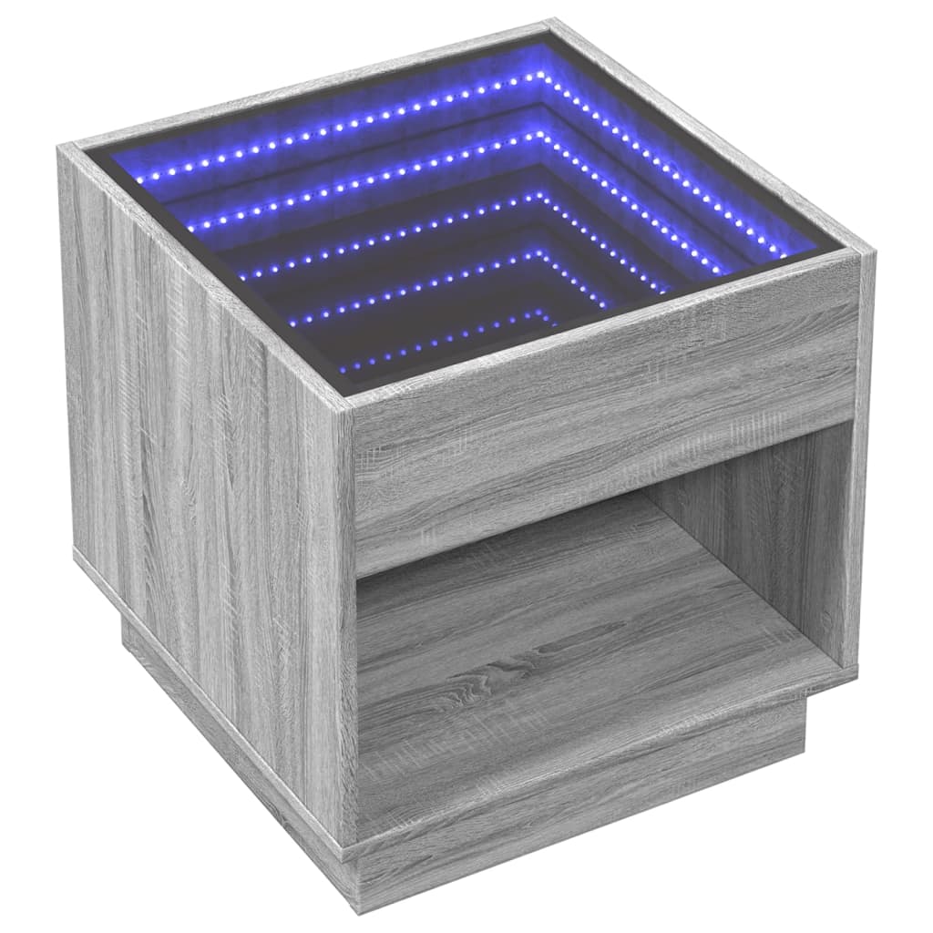vidaXL Stolik kawowy z LED Infinity, szary dąb sonoma, 50x50x50 cm