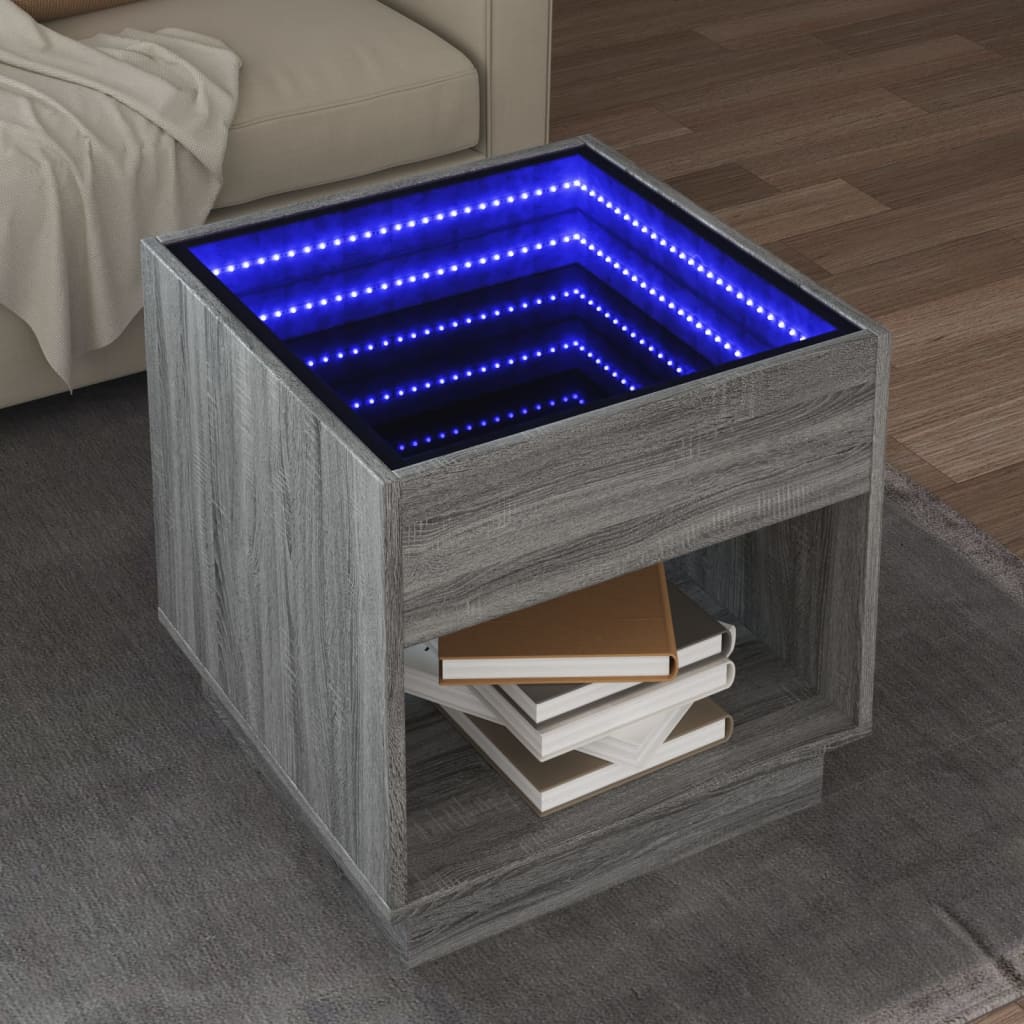 vidaXL Stolik kawowy z LED Infinity, szary dąb sonoma, 50x50x50 cm