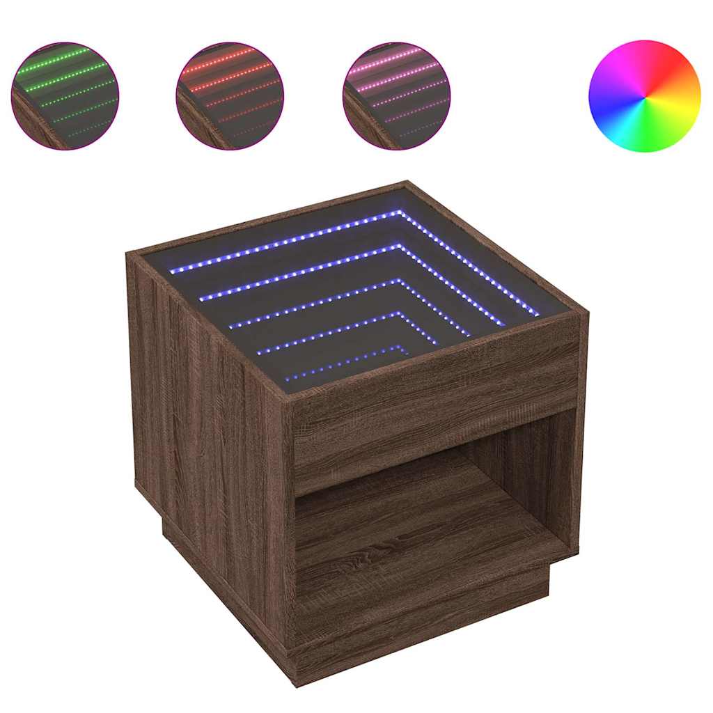 vidaXL Stolik kawowy z LED Infinity, brązowy dąb, 50x50x50 cm
