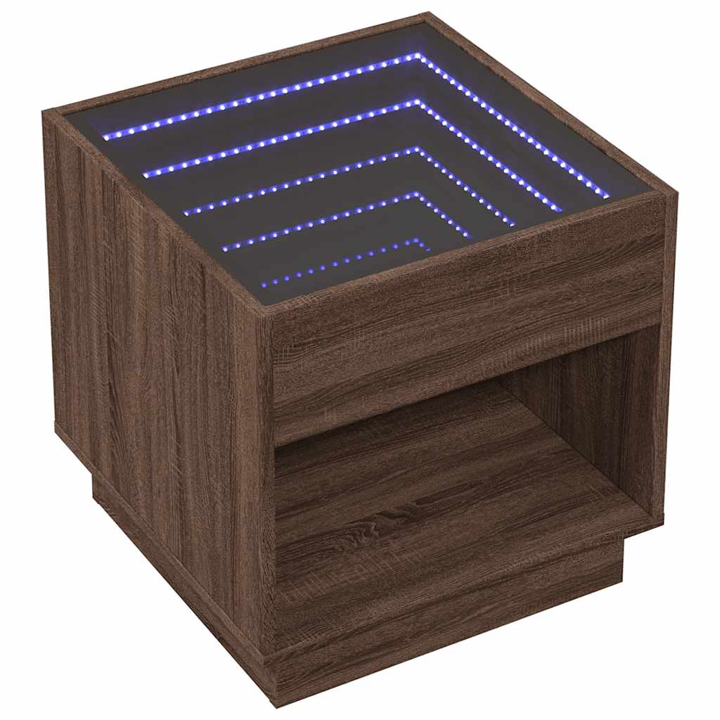 vidaXL Stolik kawowy z LED Infinity, brązowy dąb, 50x50x50 cm