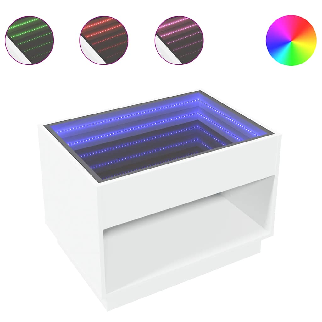 vidaXL Stolik kawowy z LED Infinity, biały, 70x50x50 cm