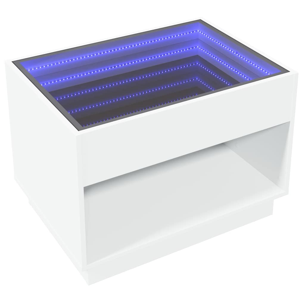 vidaXL Stolik kawowy z LED Infinity, biały, 70x50x50 cm