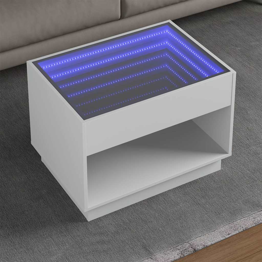 vidaXL Stolik kawowy z LED Infinity, biały, 70x50x50 cm