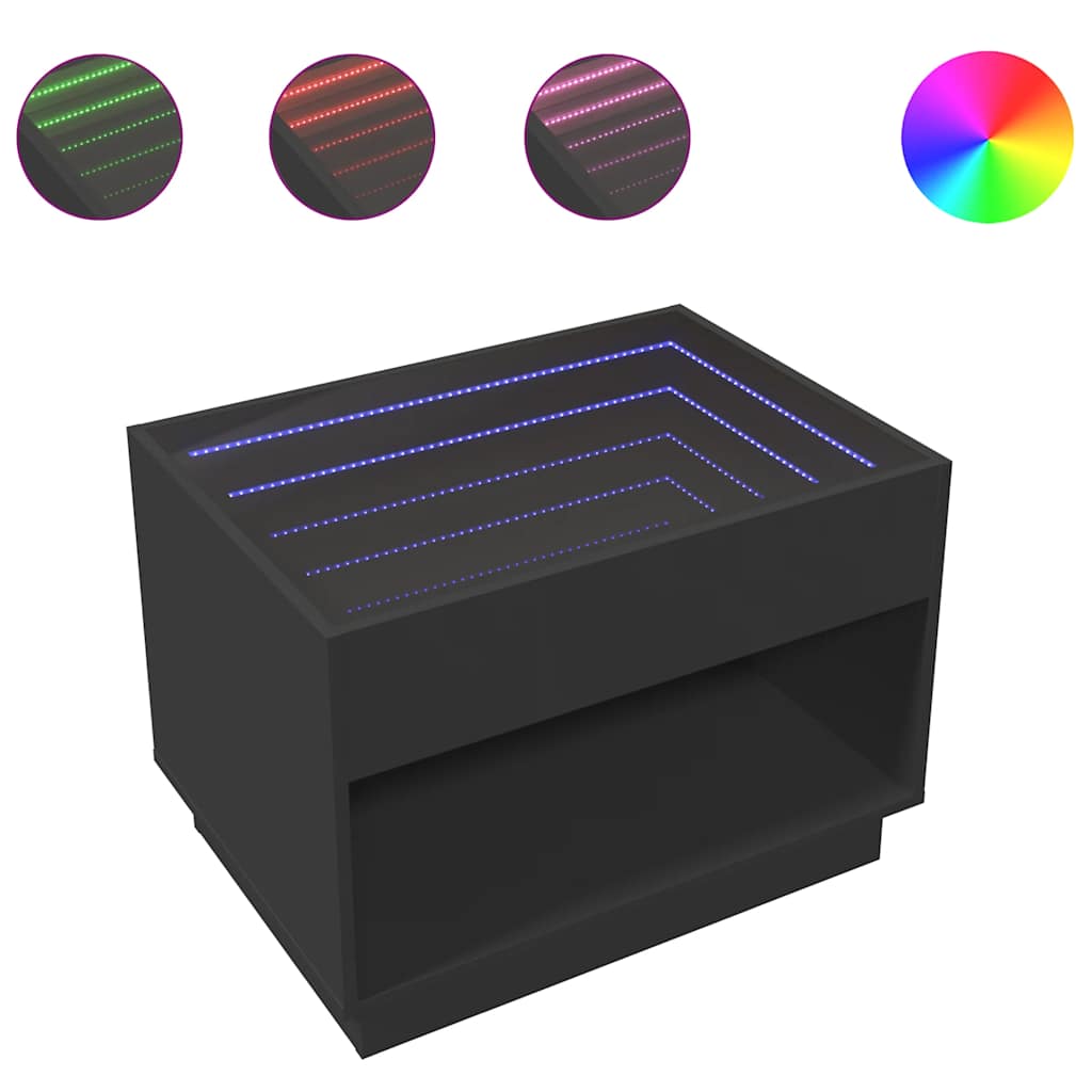 vidaXL Stolik kawowy z LED Infinity, czarny, 70x50x50 cm